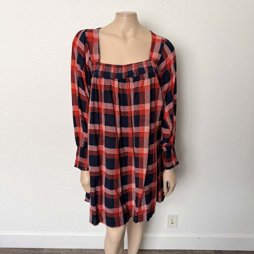 [Compania Fantastica] Plaid Smocked Square Neck Babydoll Mini Dress NWT Sz Large